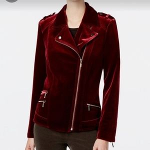 Velvet Moto Jacket with Front Zipper